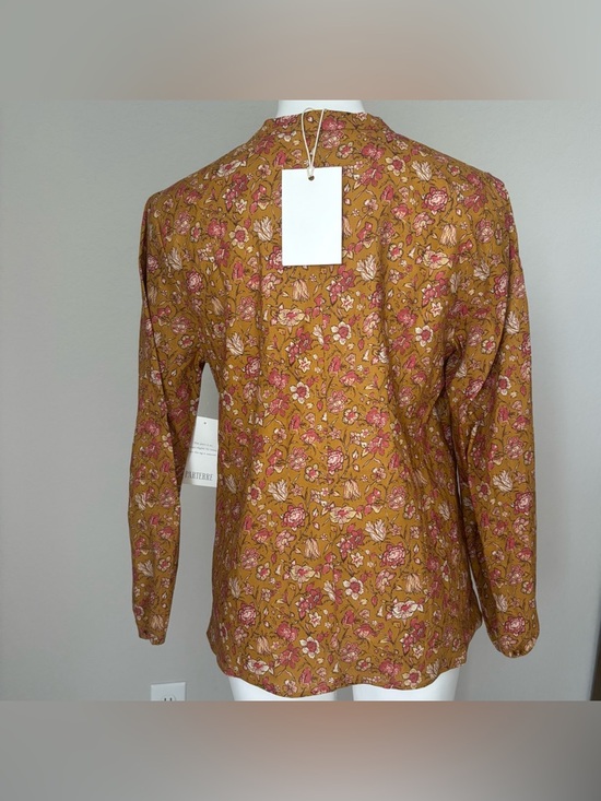 Parterre Bryce Marigold Daphne Button Down Floral Linen Blend Top Blouse — image 3 of 8